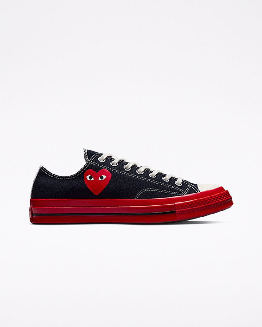 Zapatillas Bajas Converse x Comme des Garçons PLAY Chuck 70 Hombre Negras Rojas | PE 8EP04W